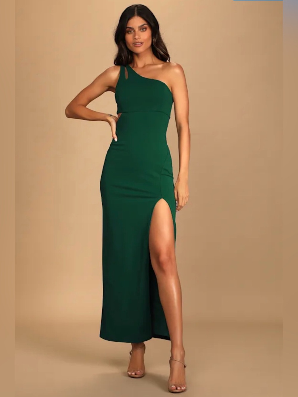 Lulus Simply Beautiful Dark Green One-Shoulder Cutout Maxi Dress